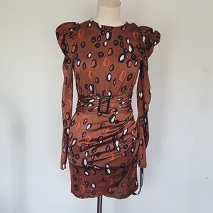 🎀🆕️PrettyLittleThing 0 Brown Polkadot Puff Sleeve Dress